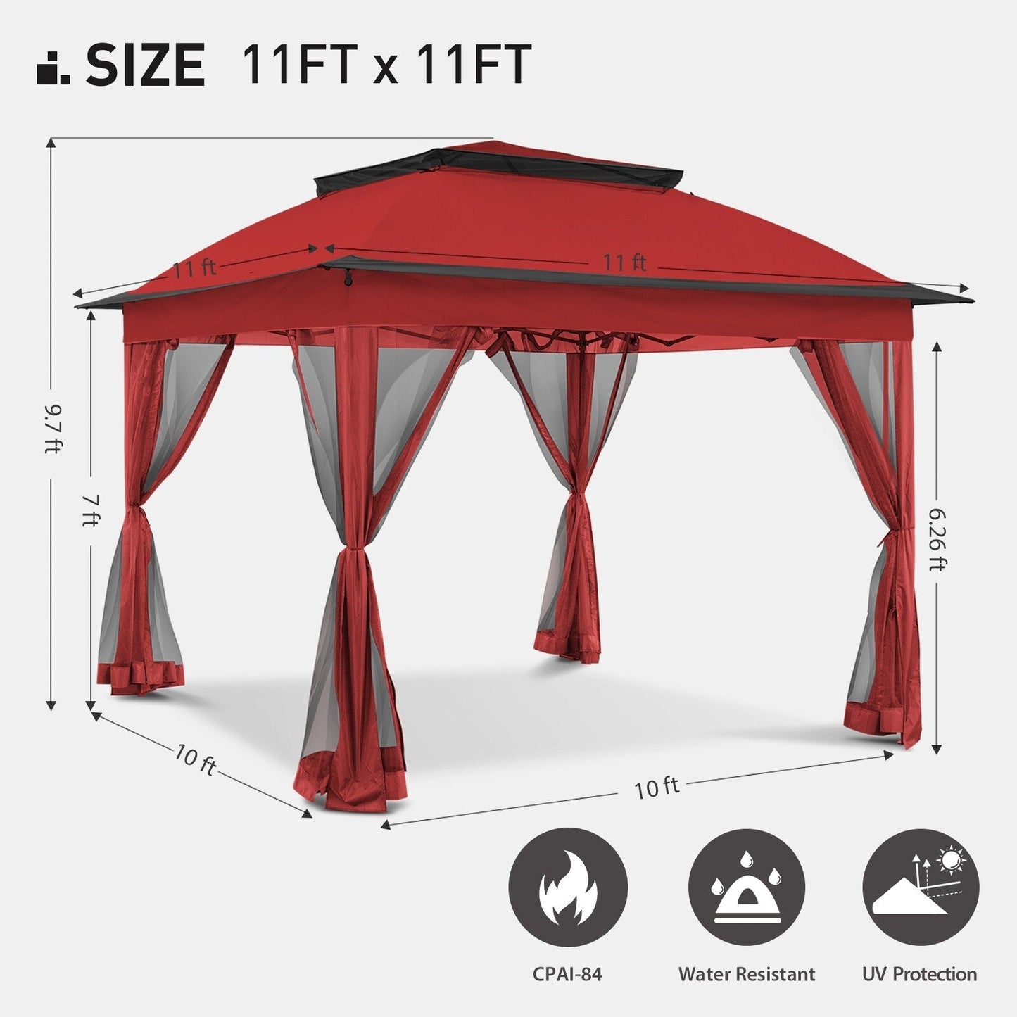 Gazebo pliant en acier Cozywor 11 pi x 11 pi avec moustiquaire