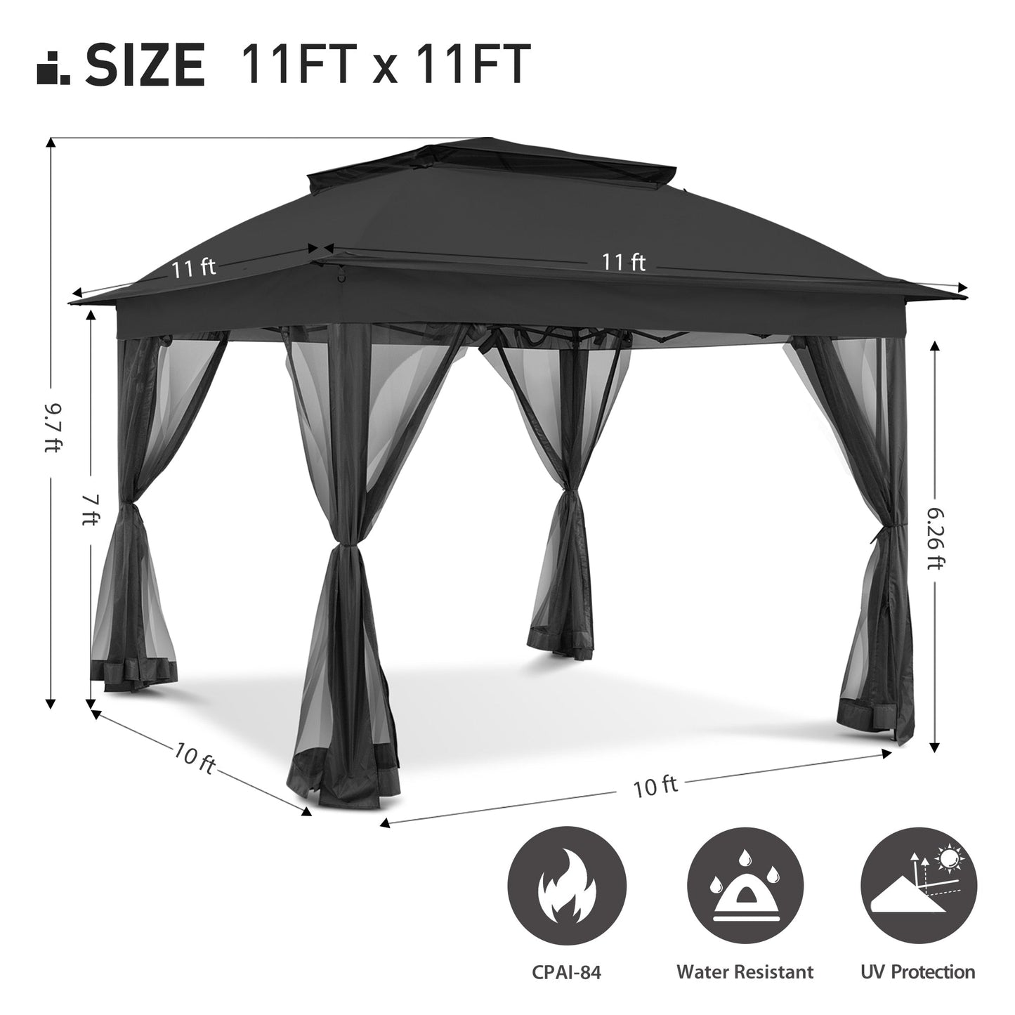 Gazebo pliant en acier Cozywor 11 pi x 11 pi avec moustiquaire