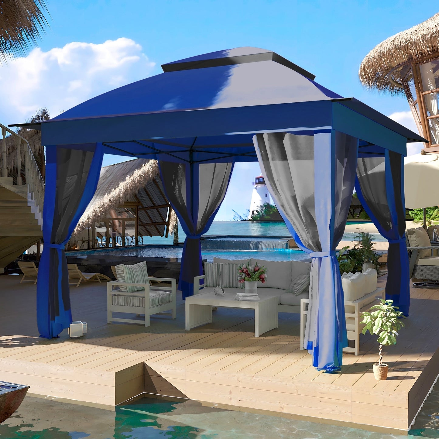 Gazebo pliant en acier Cozywor 11 pi x 11 pi avec moustiquaire