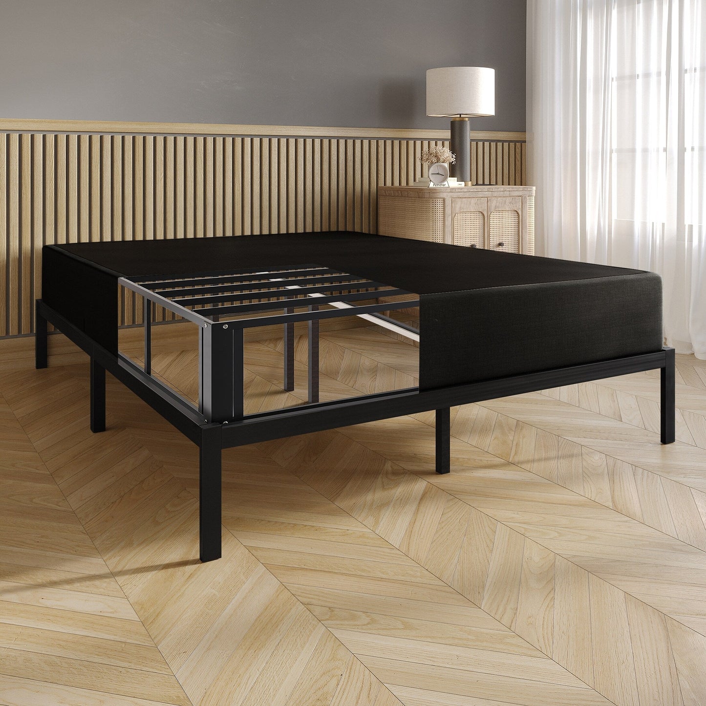 Sommier en métal recouvert de lin CraftPorch