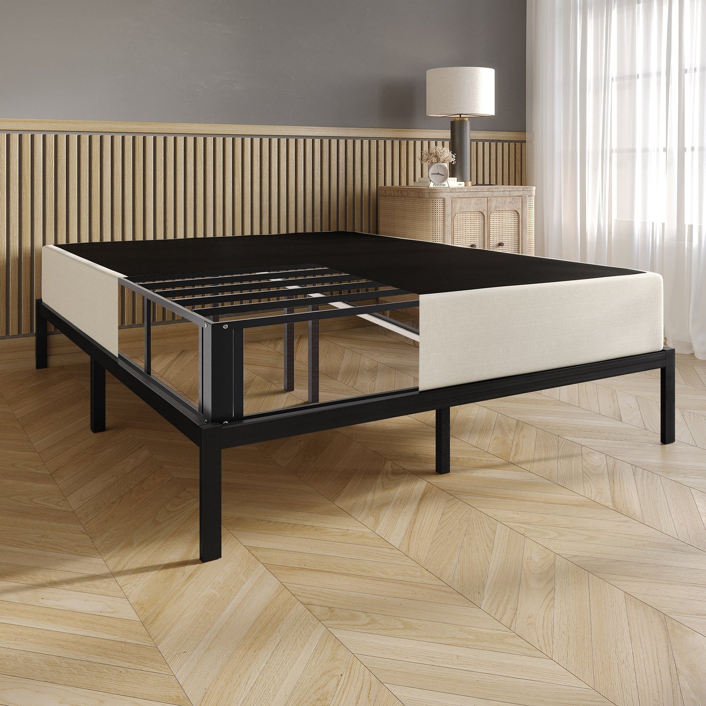 Sommier en métal recouvert de lin CraftPorch