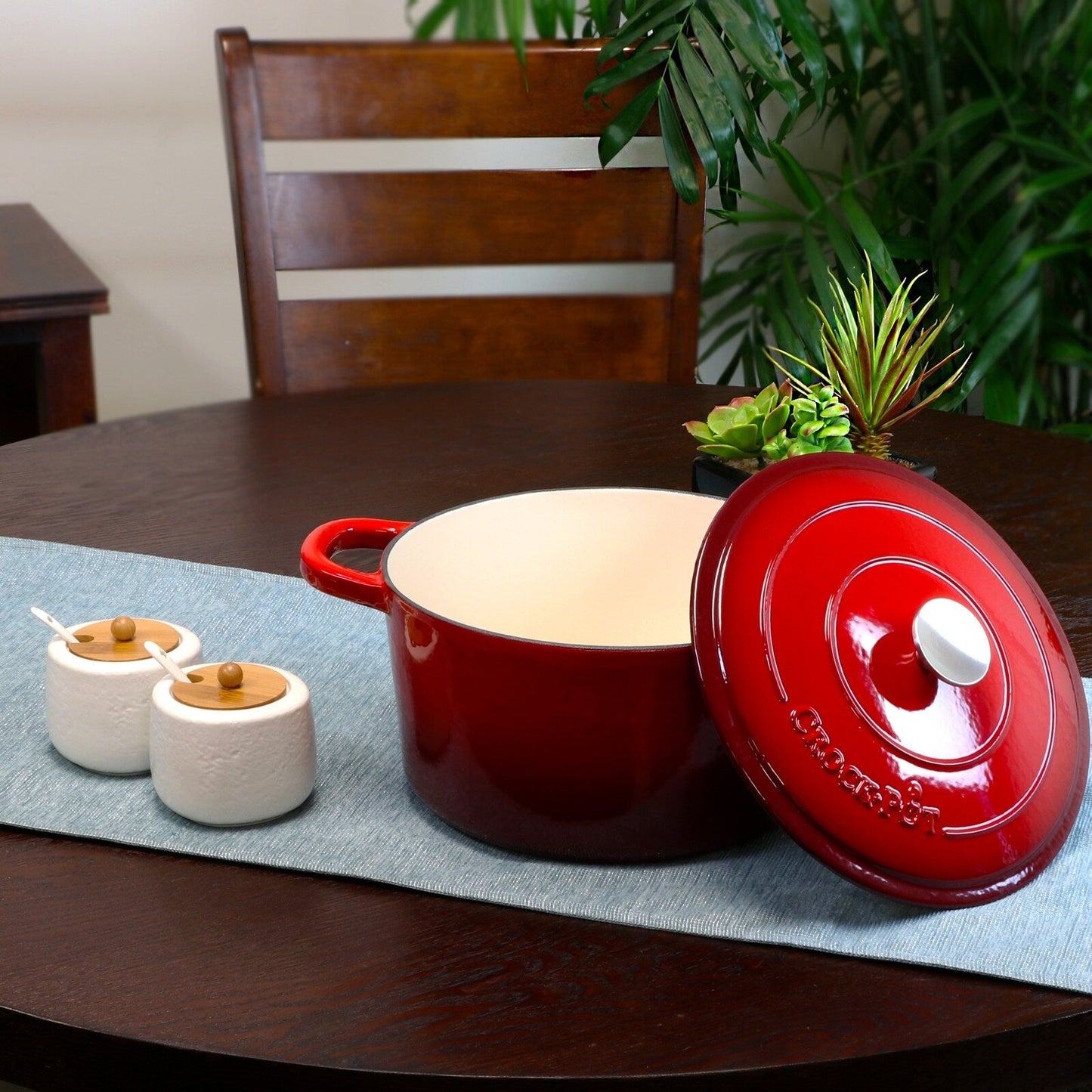 Cocotte ronde en fonte Craftsman de 7 pintes à double poignée, couleur rouge poivre