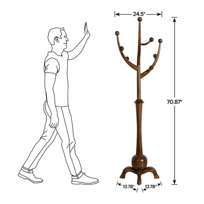 Porte-manteau autoportant en bois d'hévéa avec 8 crochets - 24,5 cm (L) x 70,87 cm (H)