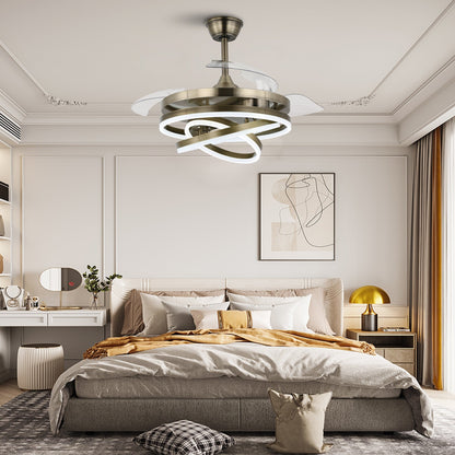 Ventilateur de plafond rétractable Cusp Barn 42 avec éclairage et télécommande, forme DIY, ventilateur moderne silencieux à moteur CC et plafonnier LED