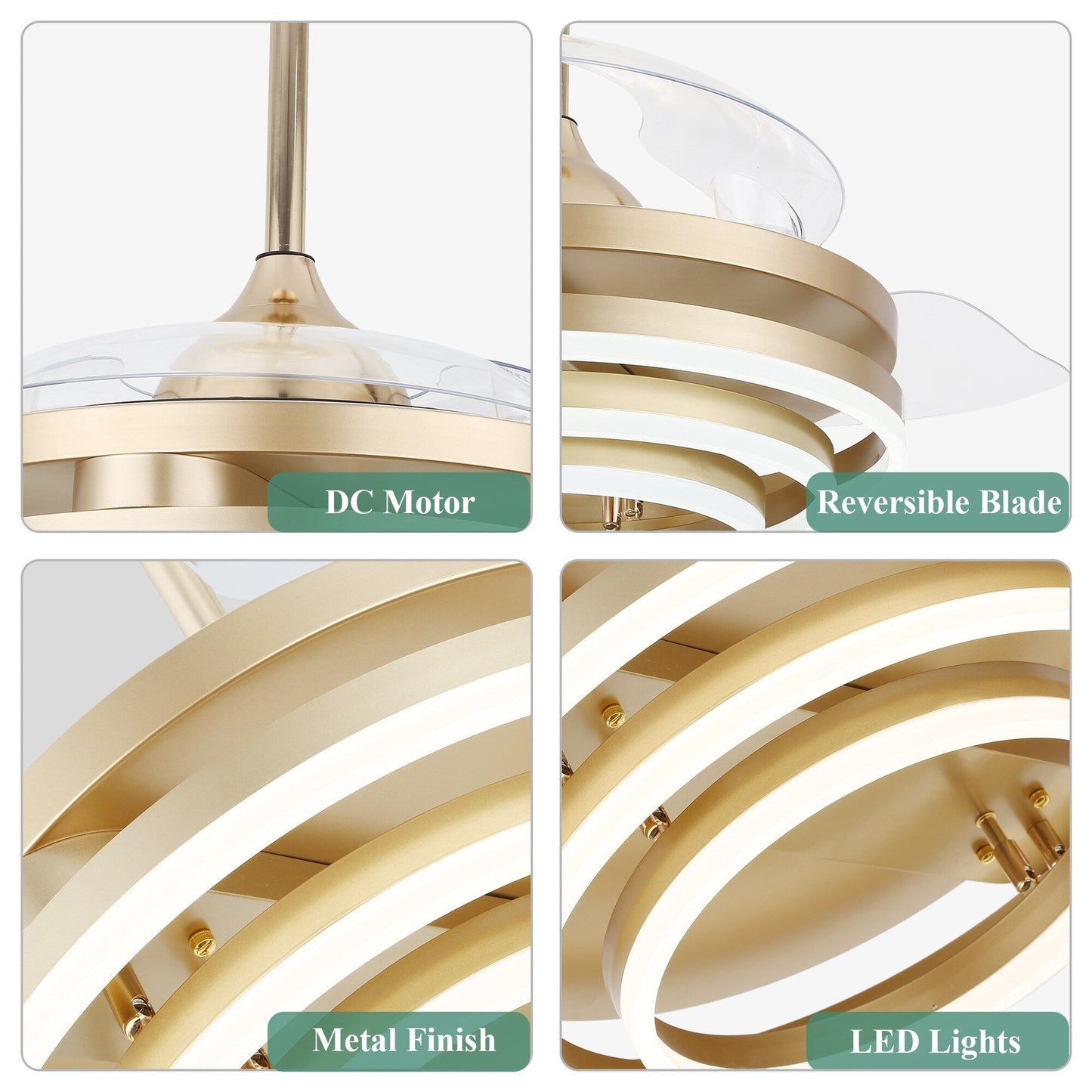 Ventilateur de plafond rétractable Cusp Barn 42 avec éclairage et télécommande, forme DIY, ventilateur moderne silencieux à moteur CC et plafonnier LED