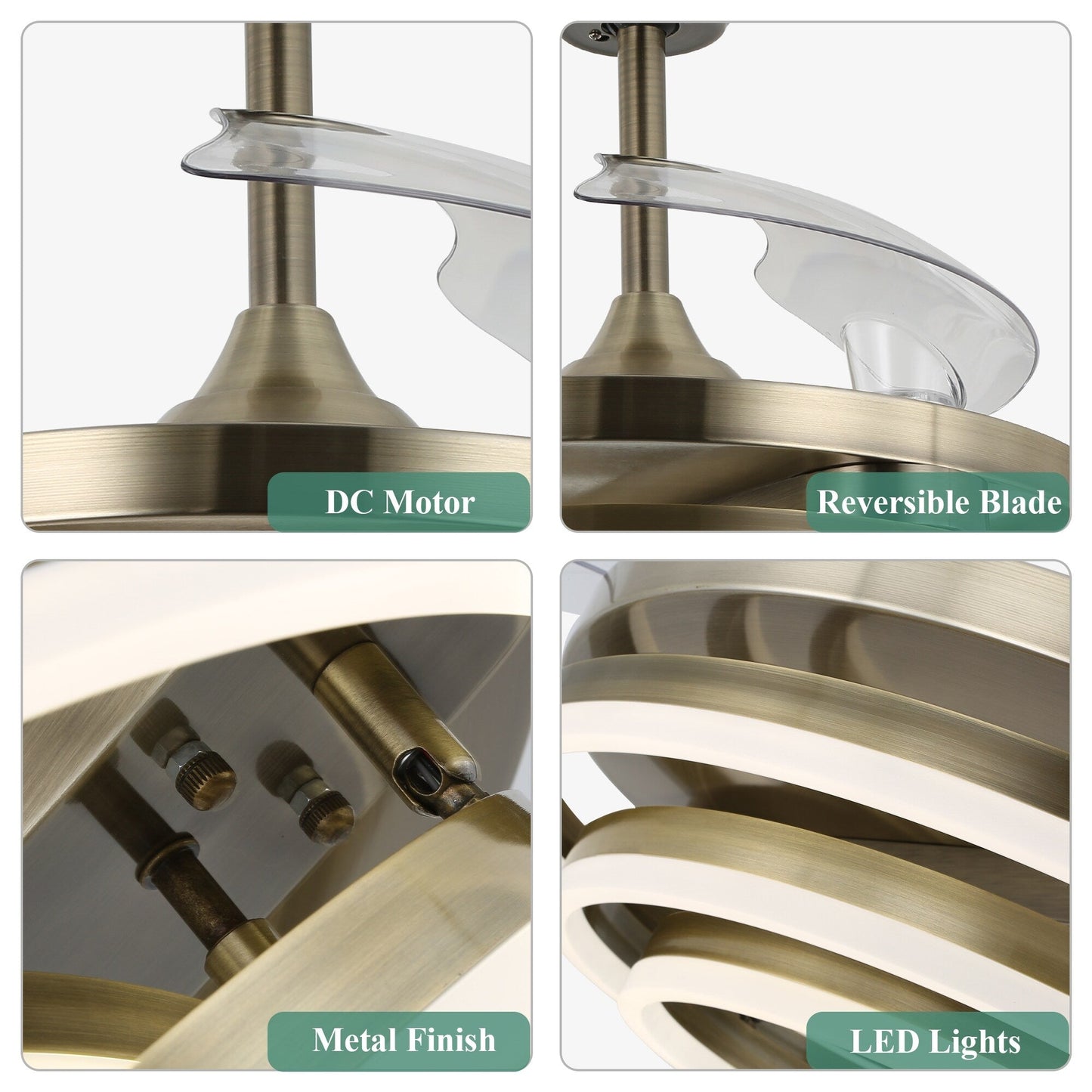 Ventilateur de plafond rétractable Cusp Barn 42 avec éclairage et télécommande, forme DIY, ventilateur moderne silencieux à moteur CC et plafonnier LED
