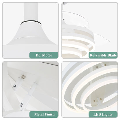 Ventilateur de plafond rétractable Cusp Barn 42 avec éclairage et télécommande, forme DIY, ventilateur moderne silencieux à moteur CC et plafonnier LED