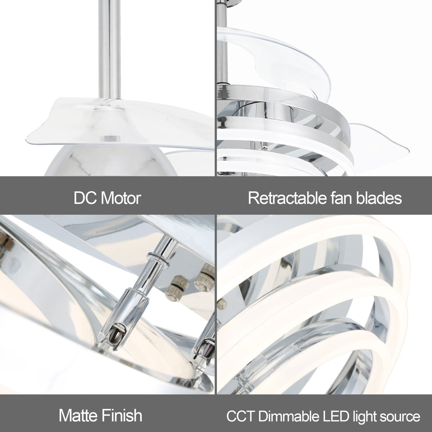 Ventilateur de plafond rétractable Cusp Barn 42 avec éclairage et télécommande, forme DIY, ventilateur moderne silencieux à moteur CC et plafonnier LED