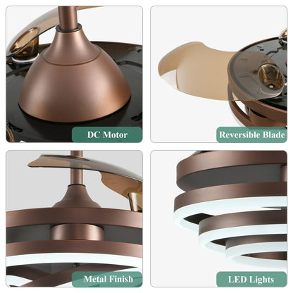 Ventilateur de plafond rétractable Cusp Barn 42 avec éclairage et télécommande, forme DIY, ventilateur moderne silencieux à moteur CC et plafonnier LED