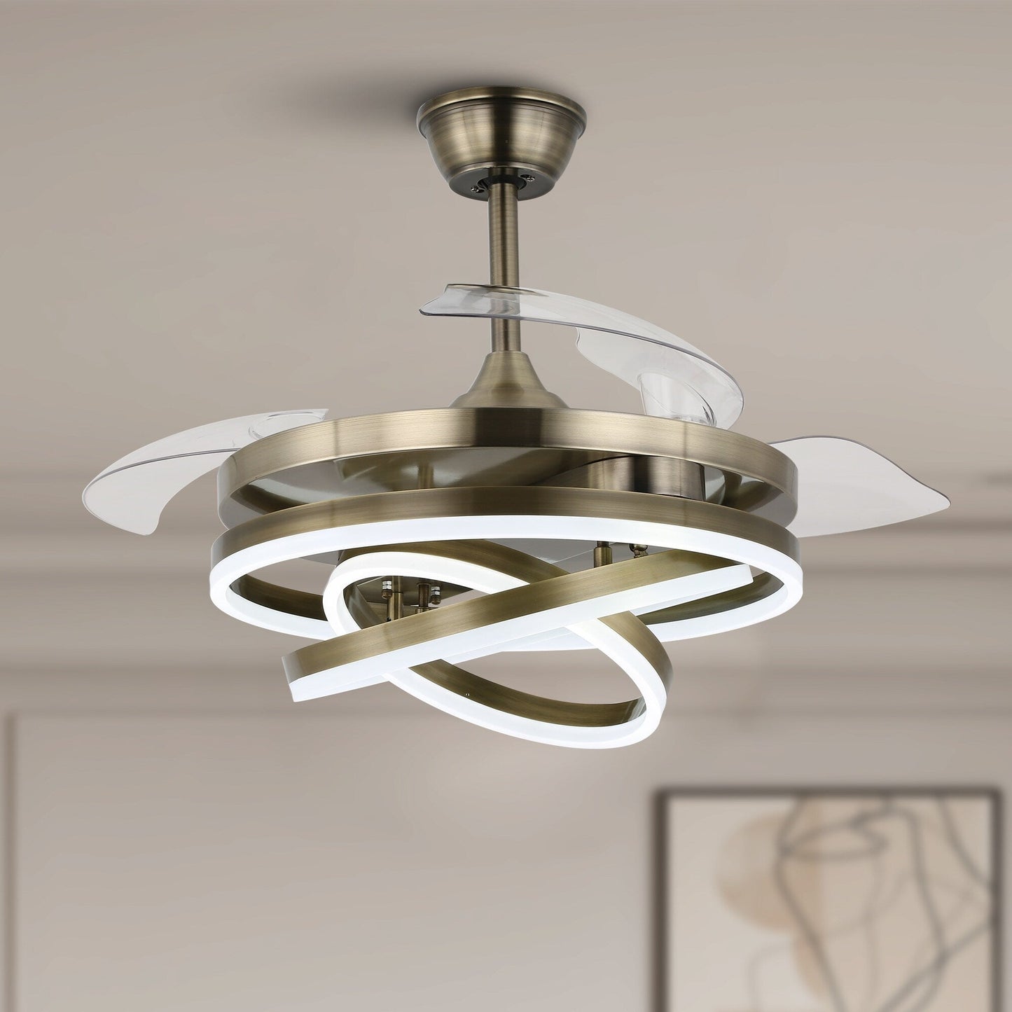 Ventilateur de plafond rétractable Cusp Barn 42 avec éclairage et télécommande, forme DIY, ventilateur moderne silencieux à moteur CC et plafonnier LED