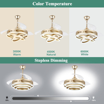 Ventilateur de plafond rétractable Cusp Barn 42 avec éclairage et télécommande, forme DIY, ventilateur moderne silencieux à moteur CC et plafonnier LED