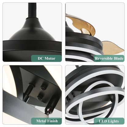 Ventilateur de plafond rétractable Cusp Barn 42 avec éclairage et télécommande, forme DIY, ventilateur moderne silencieux à moteur CC et plafonnier LED