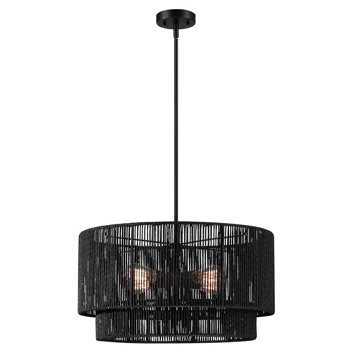 Lustre tambour en rotin noir Cynthia à 4 lumières - 56 cm (22 po) de largeur