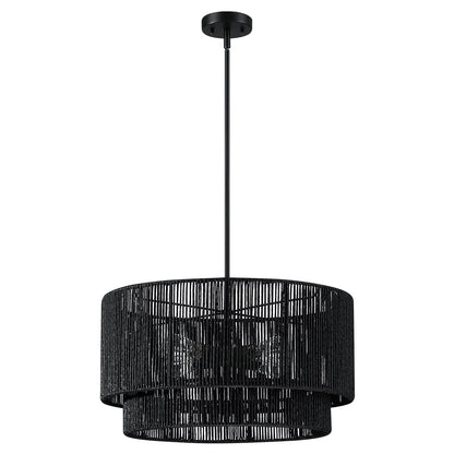 Lustre tambour en rotin noir Cynthia à 4 lumières - 56 cm (22 po) de largeur