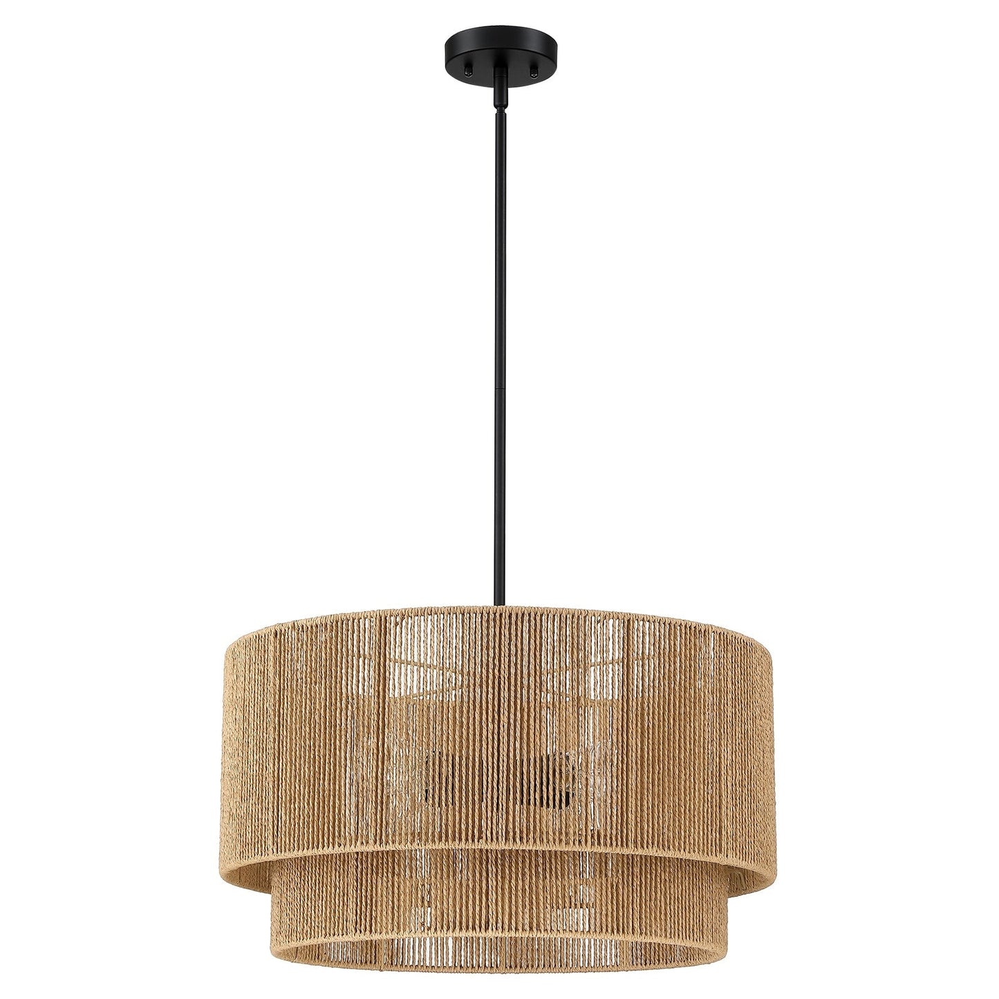 Lustre tambour en rotin naturel Cynthia à 4 lumières - 56 cm (22 po) de largeur