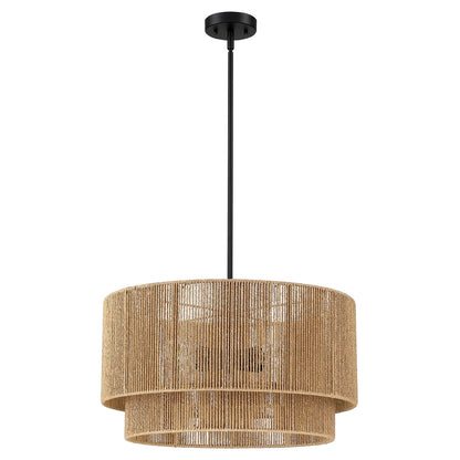 Lustre tambour en rotin naturel Cynthia à 4 lumières - 56 cm (22 po) de largeur