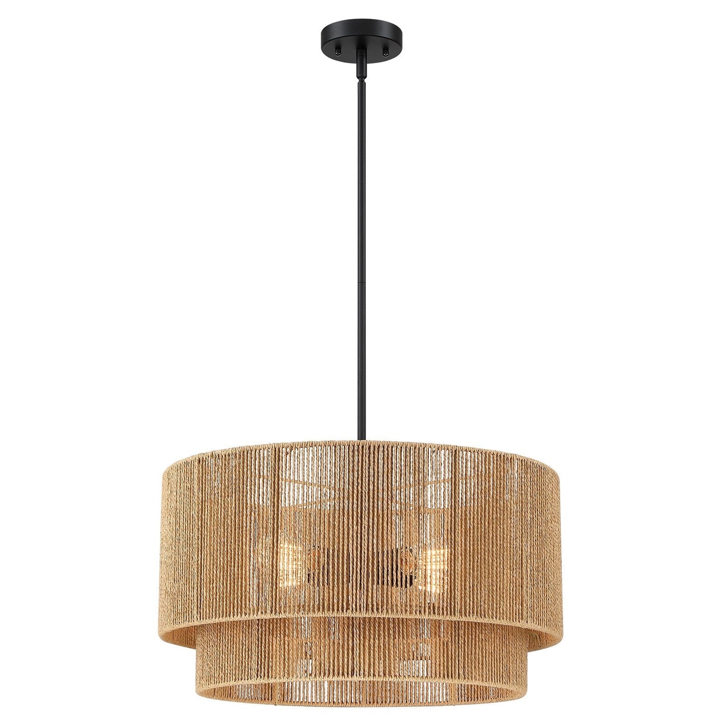 Lustre tambour en rotin naturel Cynthia à 4 lumières - 56 cm (22 po) de largeur