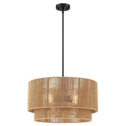 Lustre tambour en rotin naturel Cynthia à 4 lumières - 56 cm (22 po) de largeur