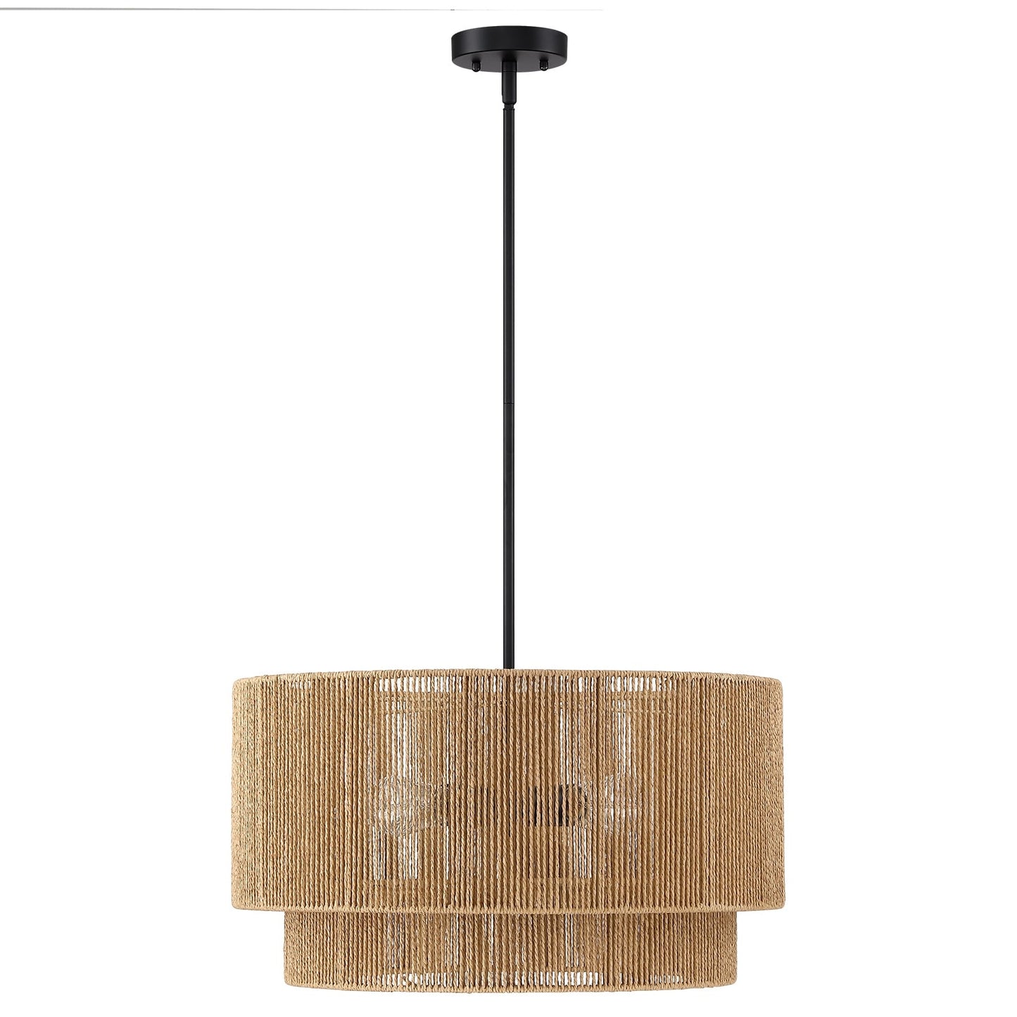 Lustre tambour en rotin naturel Cynthia à 4 lumières - 56 cm (22 po) de largeur