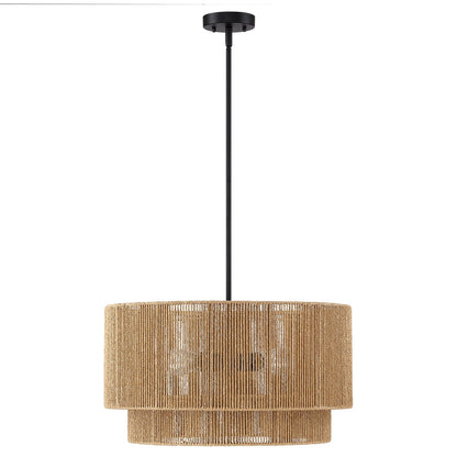 Lustre tambour en rotin naturel Cynthia à 4 lumières - 56 cm (22 po) de largeur