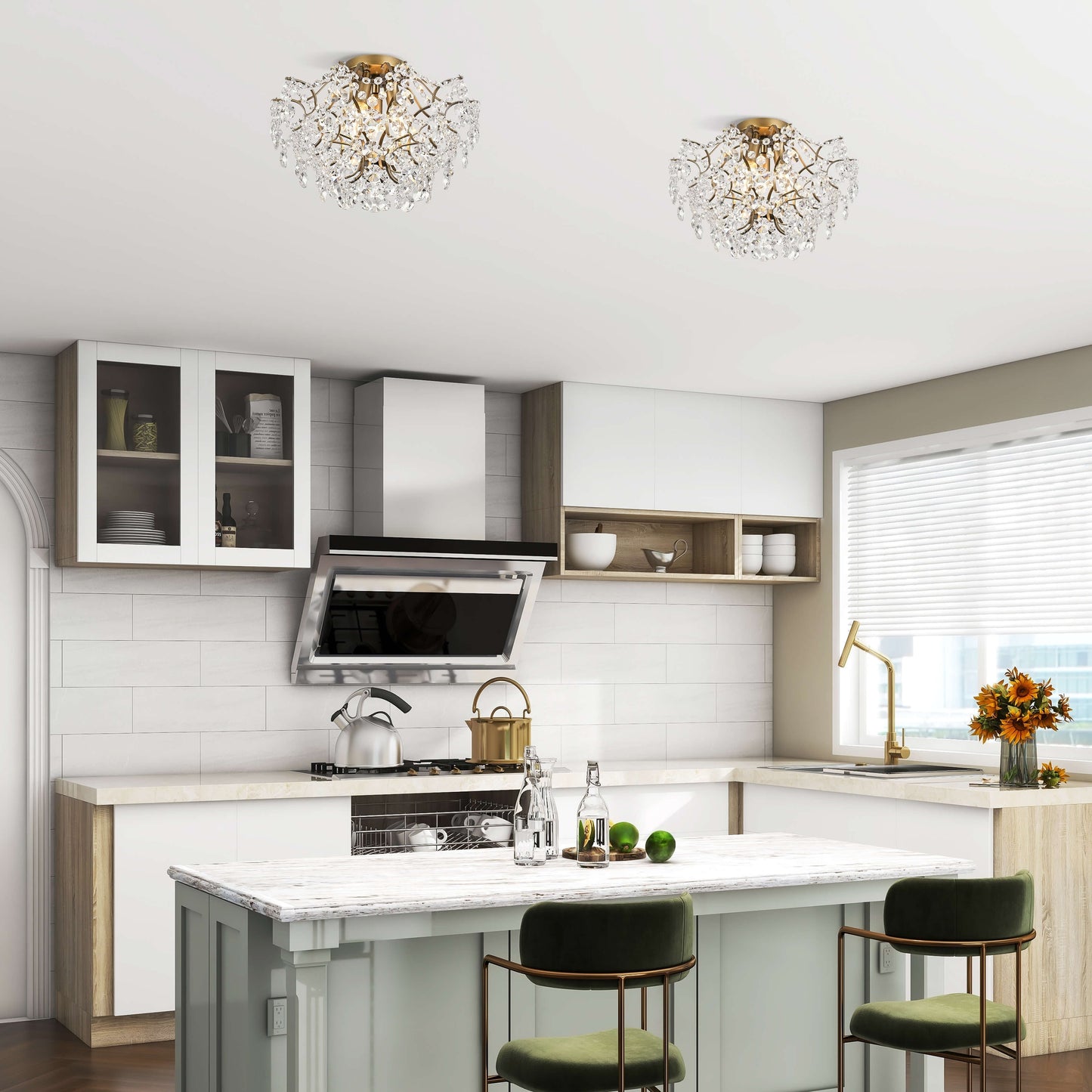 Plafonnier encastré Dalia Elegant à 3 lumières en cristal