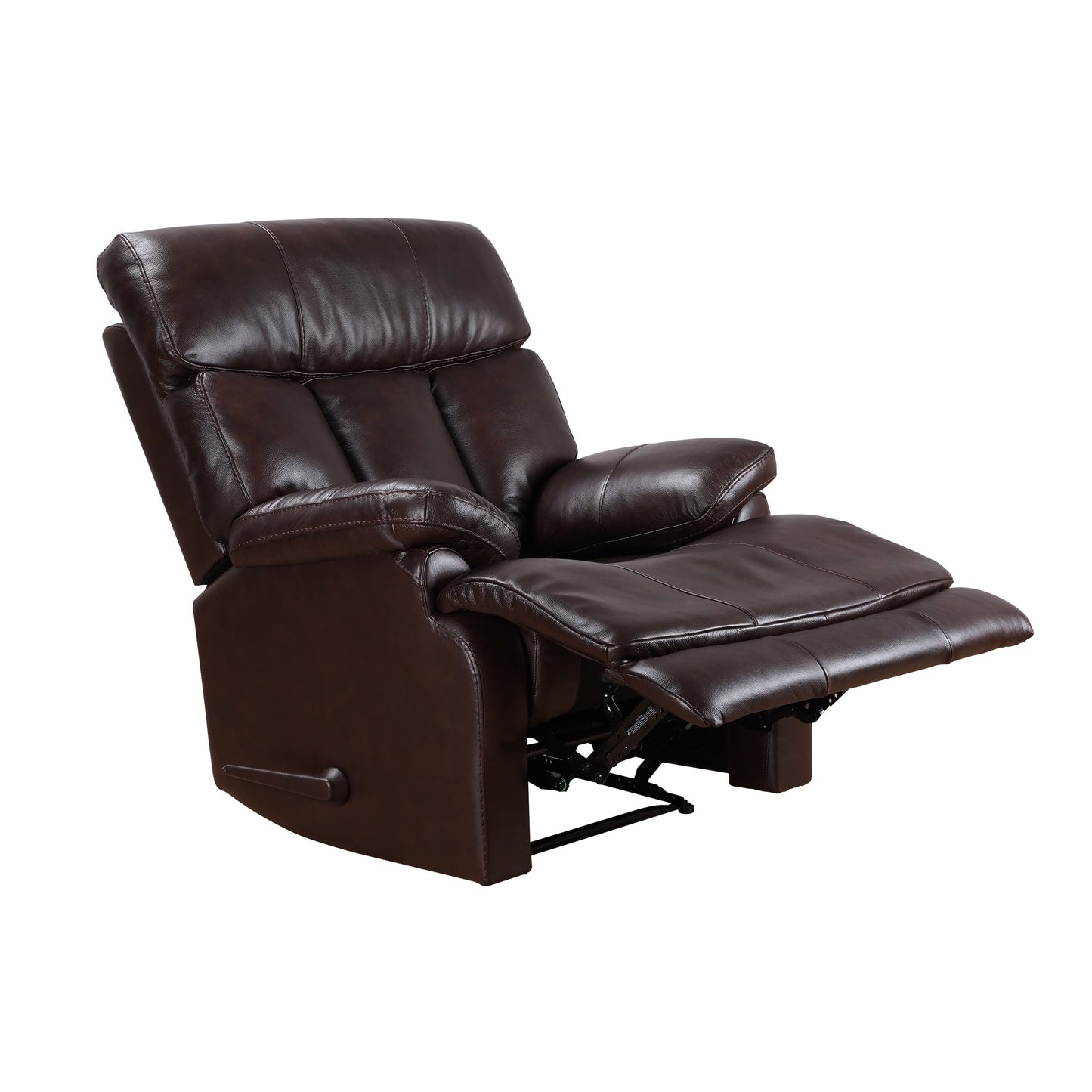Fauteuil inclinable manuel Davin en cuir pleine fleur marron avec repose-pieds extensible