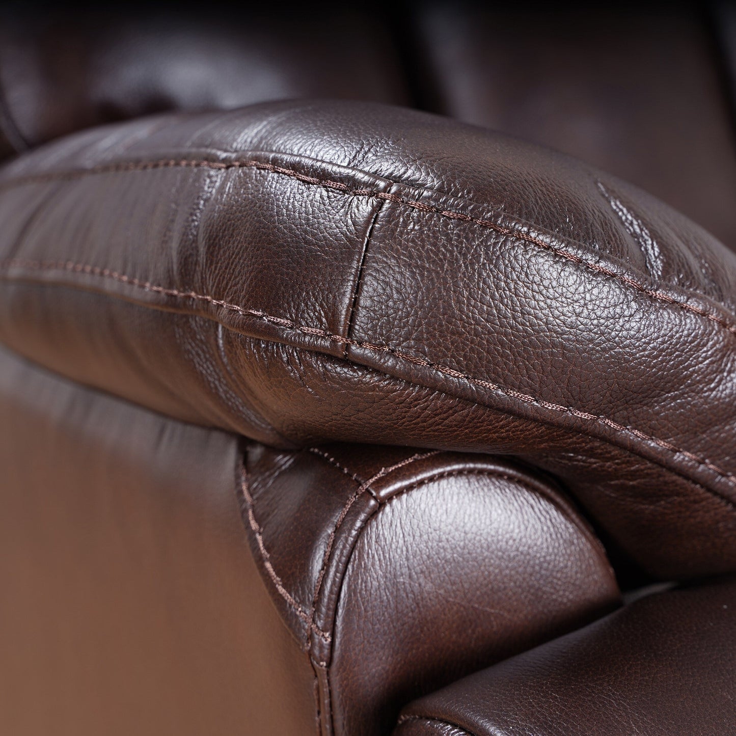 Fauteuil inclinable manuel Davin en cuir pleine fleur marron avec repose-pieds extensible