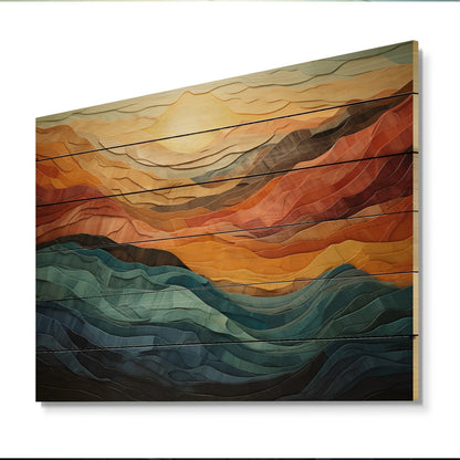 Designart Coral Teal Bold Mountains Landscape, impression moderne sur bois de pin naturel