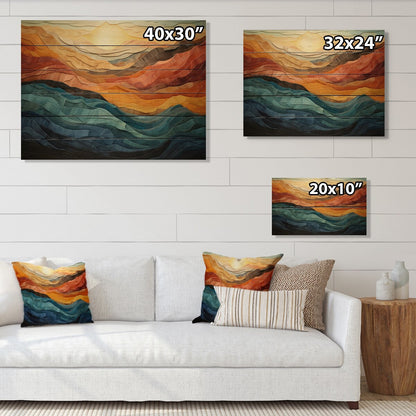 Designart Coral Teal Bold Mountains Landscape, impression moderne sur bois de pin naturel