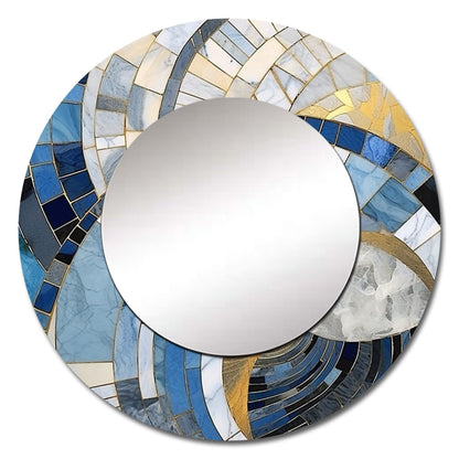 Miroir rond Designart Gold Constructing Blue Realms I Abstract Shapes - Miroir bleu moderne pour salon