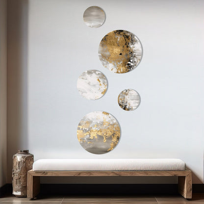 Ensemble de 5 tableaux abstraits en métal doré et blanc Designart