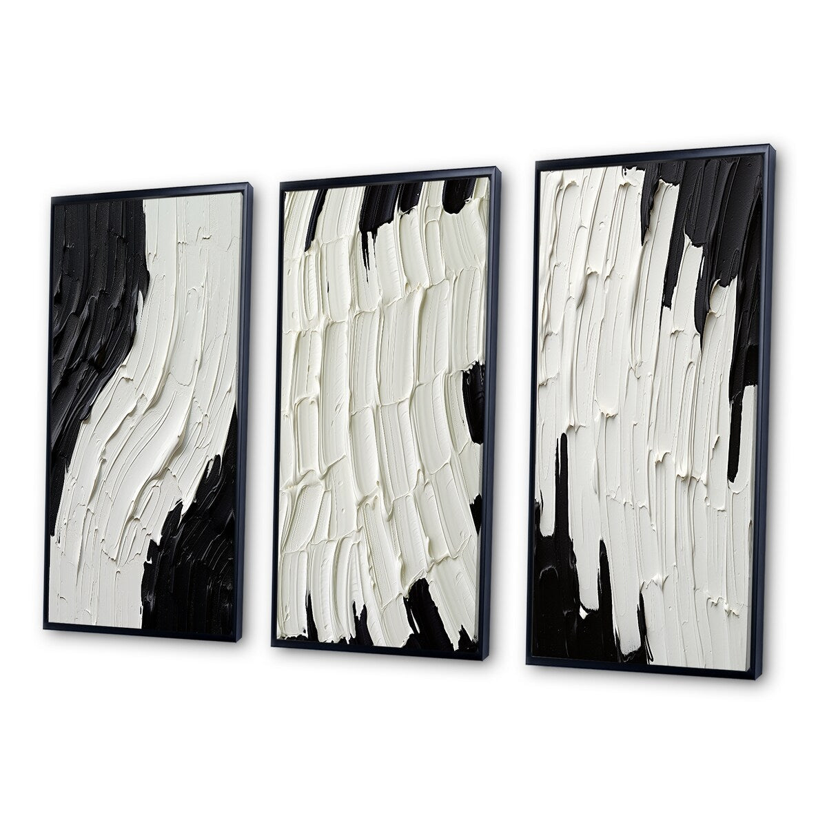 Ensemble de 3 cadres pour tableaux abstraits Designart Momentary Spirit Noir et Blanc II, idéal pour la décoration murale.