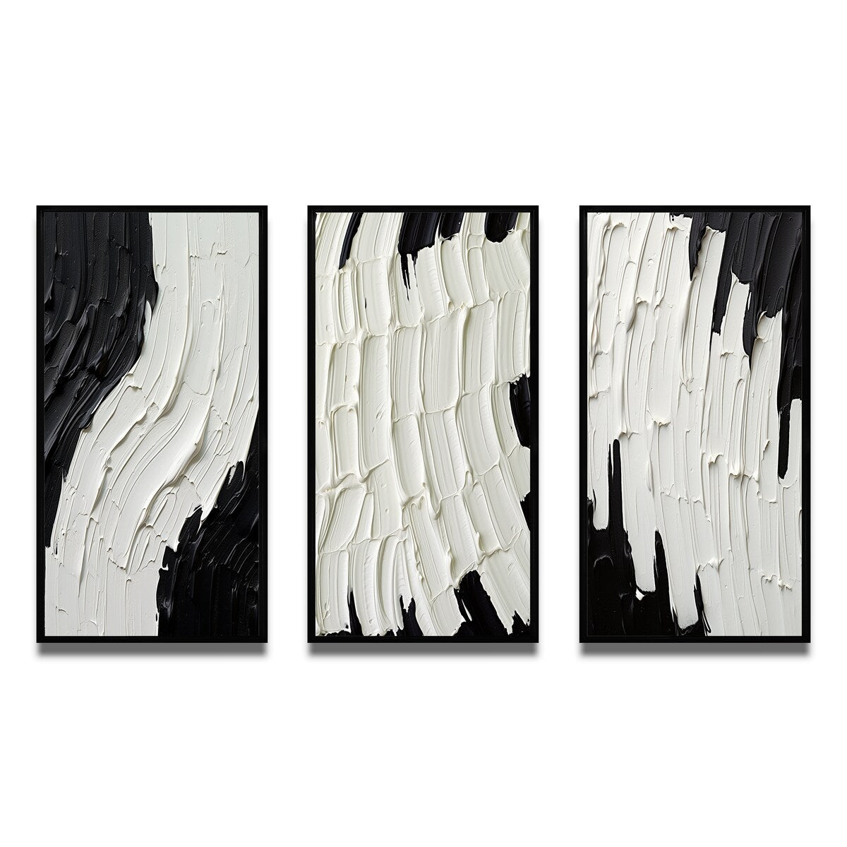 Ensemble de 3 cadres pour tableaux abstraits Designart Momentary Spirit Noir et Blanc II, idéal pour la décoration murale.