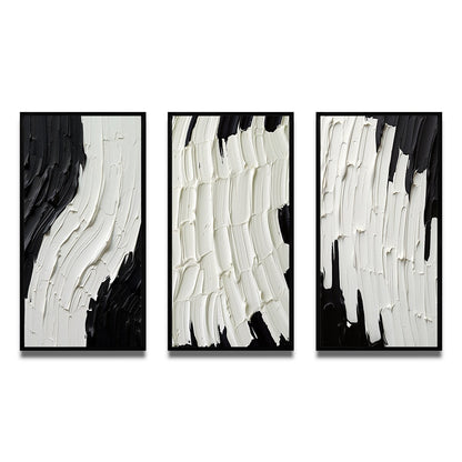 Ensemble de 3 cadres pour tableaux abstraits Designart Momentary Spirit Noir et Blanc II, idéal pour la décoration murale.