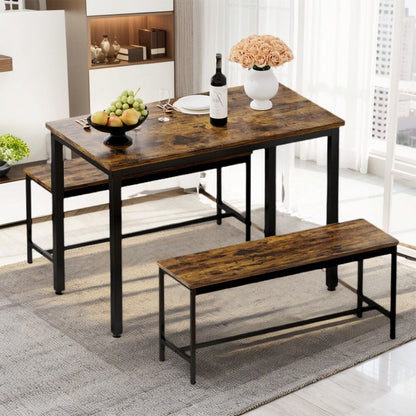 Ensemble table et chaises de salle à manger, ensemble table de bar en bois, table de cuisine avec 2 bancs - 3 pièces