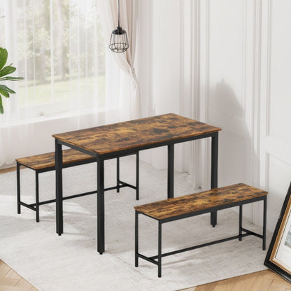 Ensemble table et chaises de salle à manger, ensemble table de bar en bois, table de cuisine avec 2 bancs - 3 pièces