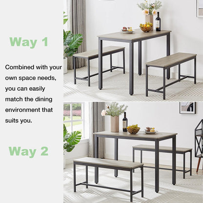 Ensemble table et chaises de salle à manger, ensemble table de bar en bois, table de cuisine avec 2 bancs - 3 pièces