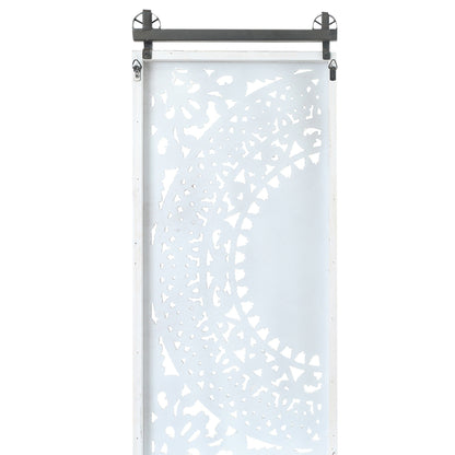 Ensemble de 2 tableaux muraux en bois blanc ivoire vieilli, représentant des fleurs et ornés de détails noirs.