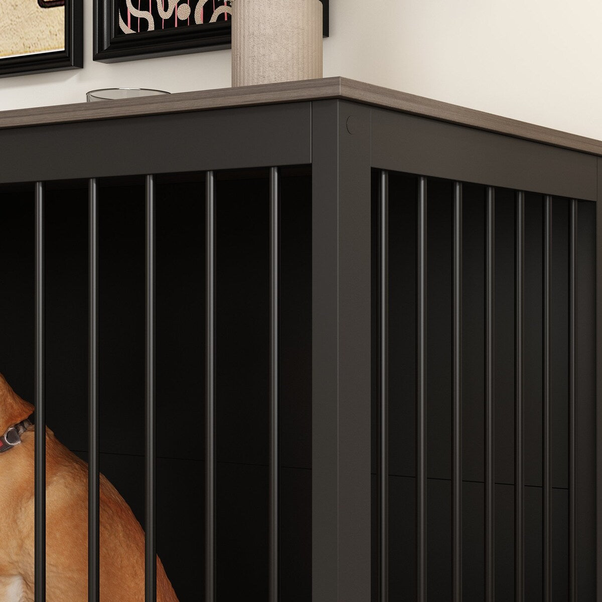 Meubles pour cage de chien - Niche en bois avec séparateur de pièce et 2 tiroirs