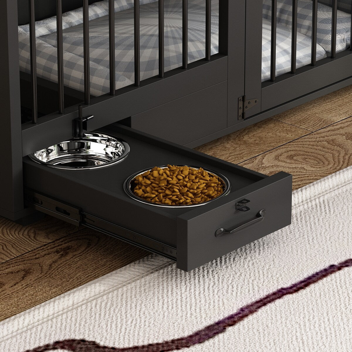 Meubles pour cage de chien - Niche en bois avec séparateur de pièce et 2 tiroirs