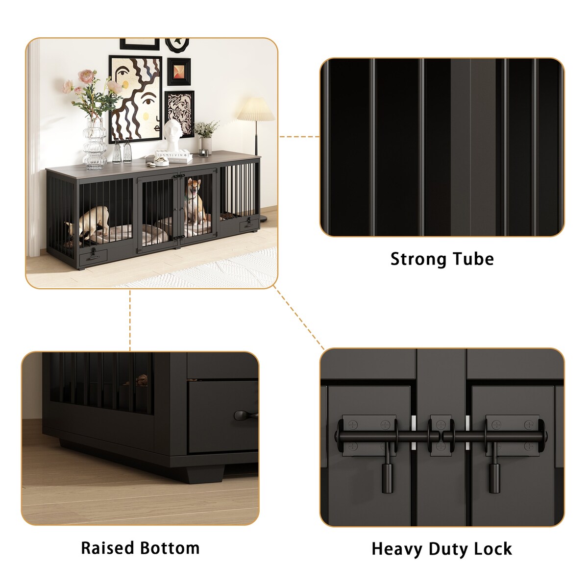 Meubles pour cage de chien - Niche en bois avec séparateur de pièce et 2 tiroirs