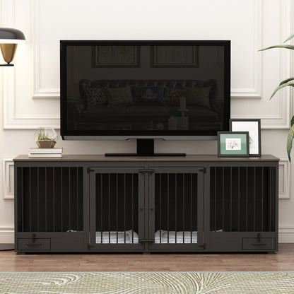 Meubles pour cage de chien - Niche en bois avec séparateur de pièce et 2 tiroirs