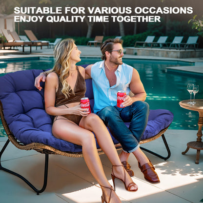 Fauteuil Papasan double deux places avec coussin, en rotin PE résistant aux intempéries et structure en métal pour intérieur et extérieur