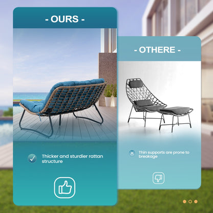 Fauteuil Papasan double deux places avec coussin, en rotin PE résistant aux intempéries et structure en métal pour intérieur et extérieur