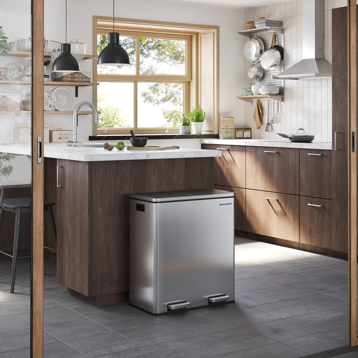 Double poubelle, 2 bacs à ordures de 8 gallons