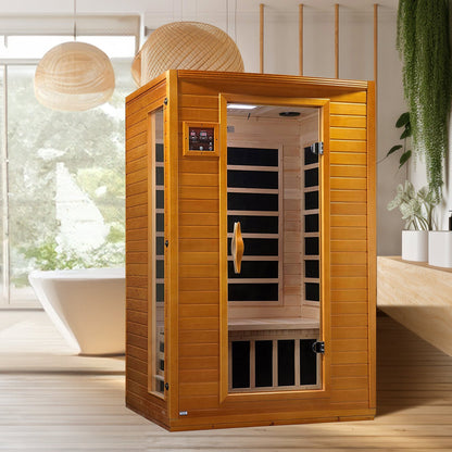 Sauna infrarouge lointain à faible champ électromagnétique Dynamic Saunas Andora pour 2 personnes, en bois de pruche du Canada