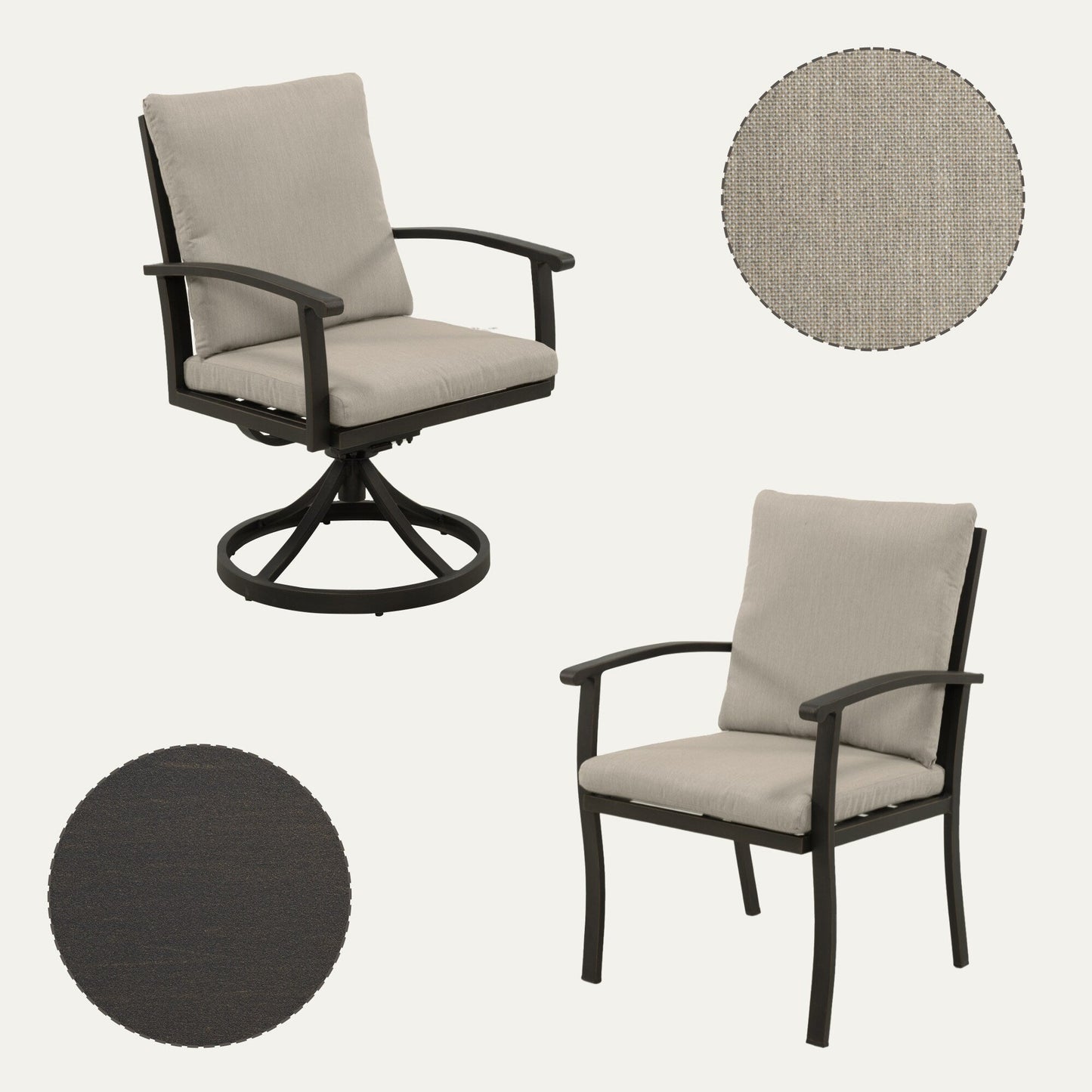 Ensemble de salle à manger de patio en aluminium EGEIROS LIFE AluLux 9 pièces avec 2 chaises de salle à manger pivotantes, 6 chaises de salle à manger et coussins lavables