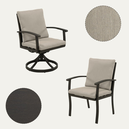 Ensemble de salle à manger de patio en aluminium EGEIROS LIFE AluLux 9 pièces avec 2 chaises de salle à manger pivotantes, 6 chaises de salle à manger et coussins lavables