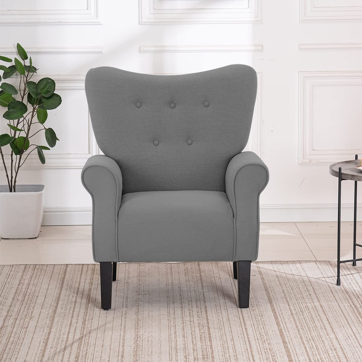 Fauteuil d'appoint moderne Erommy, fauteuil à dossier haut, canapé une place capitonné en tissu avec pieds en bois pour salon