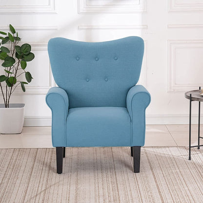 Fauteuil d'appoint moderne Erommy, fauteuil à dossier haut, canapé une place capitonné en tissu avec pieds en bois pour salon